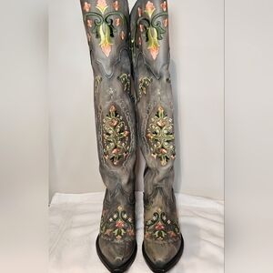  Dan Post Ladies Knee High Boots Turquoise With Embroidering-Flower Child